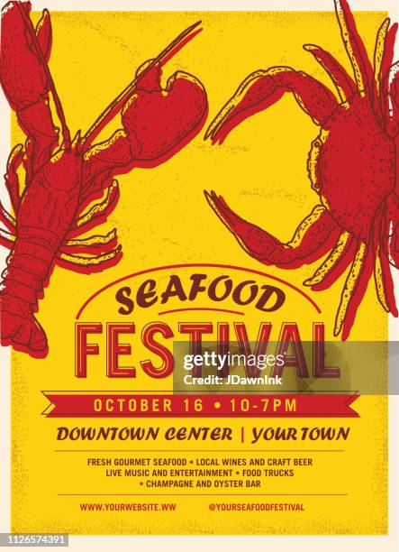 seafood festival advertisement poster design template - crab seafood stock illustrations