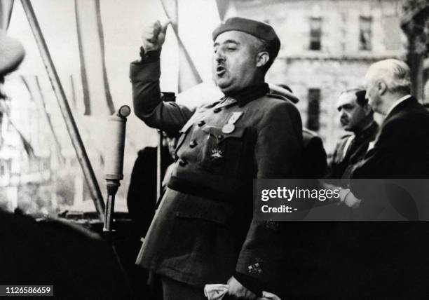 Spanish Head of State, General Francisco Franco gives a speech in Bilbao in 1939.