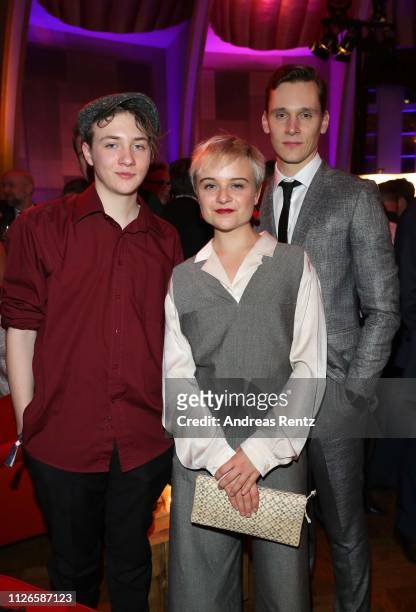 Michelangelo Fortuzzi, Lena Urzendowsky and Rick Okon attend the German Television Award after show reception at Rheinterrasse on January 31, 2019 in...