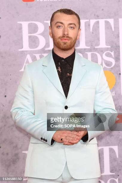 Sam Smith seen on the red carpet during The BRIT Awards 2019 at The O2, Peninsula Square in London.