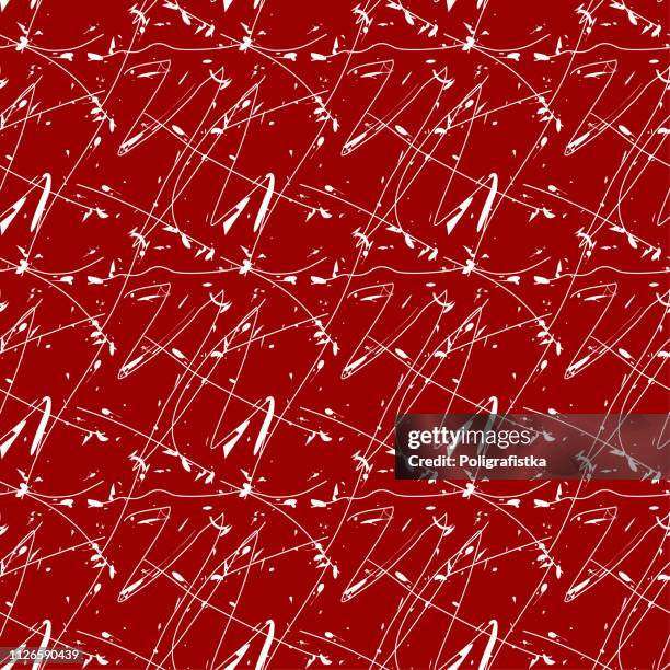 seamless abstract background pattern - lines and blots - red wallpaper - vector illustration - mud splat stock illustrations