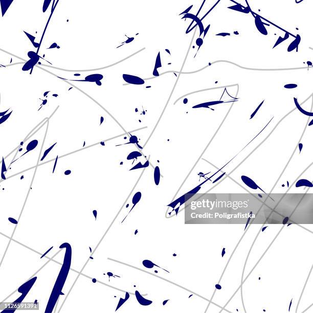 seamless abstract background pattern - lines and blots - blue wallpaper - vector illustration - mud splat stock illustrations