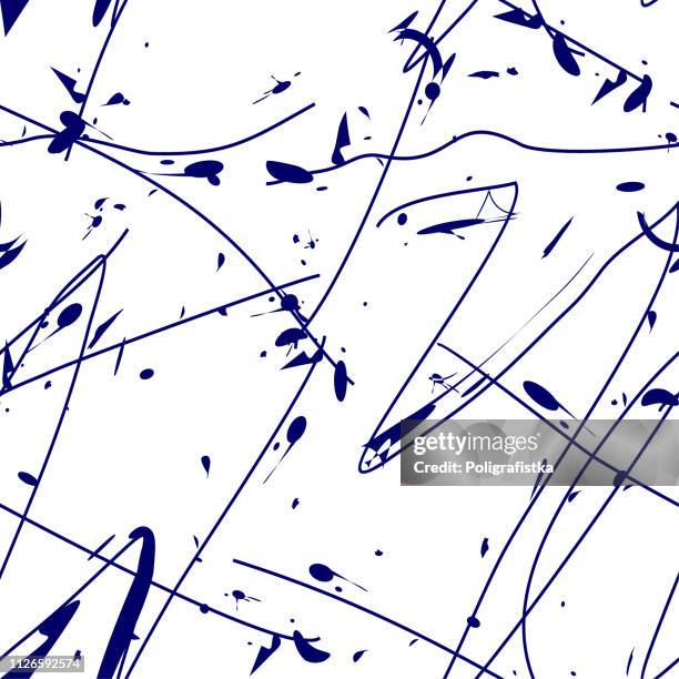 seamless abstract background pattern - lines and blots - blue wallpaper - vector illustration - mud splat stock illustrations