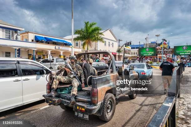 jamaican defense forces in downtown montego bay jamaica - montego bay stock pictures, royalty-free photos & images