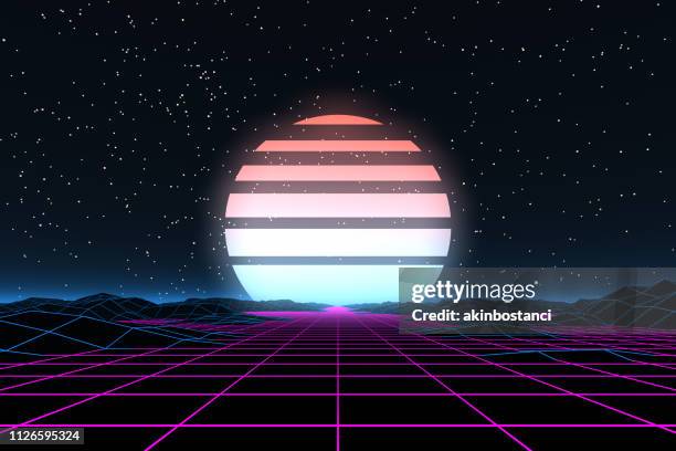80s retro sci-fi futuristic abstract background - mars landscape stock illustrations