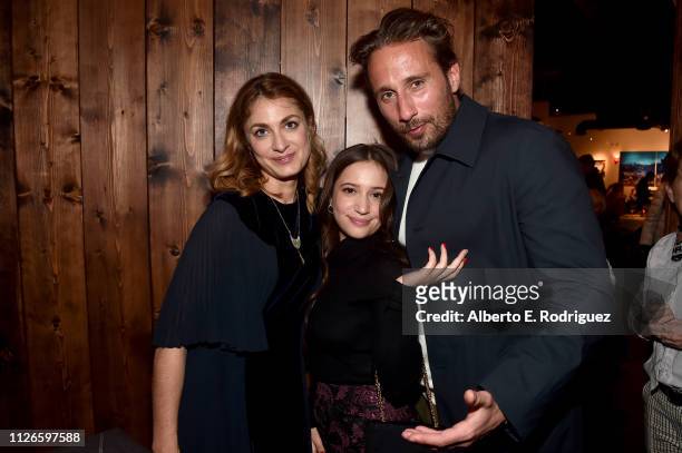 Director Laure de Clermont-Tonnerre and actors Gideon Adlon and Matthias Schoenaerts attend the "The Mustang" Premiere during the 2019 Sundance Film...