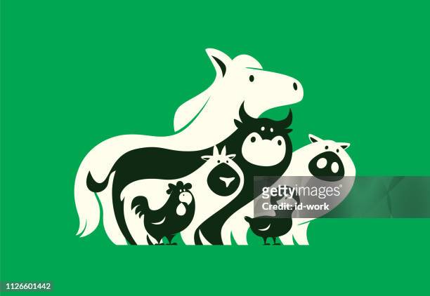 illustrazioni stock, clip art, cartoni animati e icone di tendenza di gruppo di animali da fattoria silhouette - animale femmina