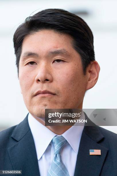 Attorney for Maryland Robert Hur speaks outside the US Court House in Greenbelt, MD, on February 21 after US Coast Guard Lt. Christopher Hasson of...