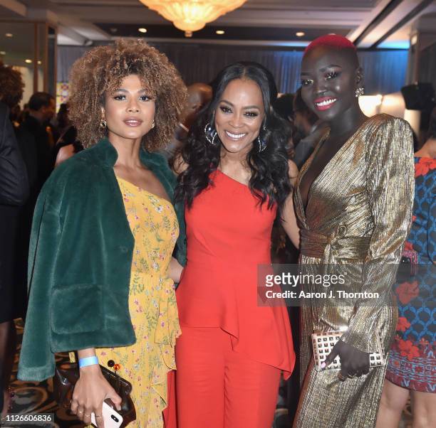 Doralys Britto, Robin Givens and Nyakim Gatwech attend the 2019 Essence Black Women in Hollywood Awards Luncheon at Regent Beverly Wilshire Hotel on...