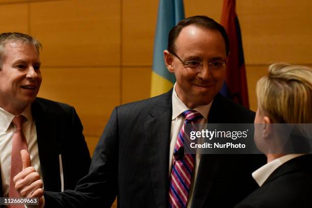 Deputy Attorney General Rod Rosenstein delivers remarks at Warton School of the University or Pennsylvania, in Philadelphia, PA, USA, on February 21,...