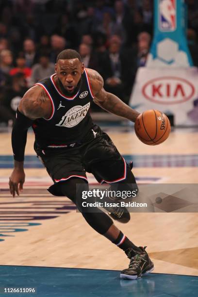 LeBron James of Team LeBron handles the ball against Team Giannis during the 2019 NBA All-Star Game on February 17, 2019 at the Spectrum Center in...
