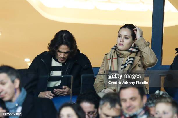 Edison Cavani of PSG and his wife Jocelyn Burgardt during the Ligue 1 match between Paris Saint Germain and Montpellier at Parc des Princes on...