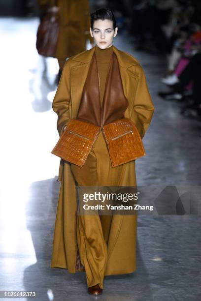 Model walks the runway at the Max Mara show at Milan Fashion Week Autumn/Winter 2019/20 on February 21, 2019 in Milan, Italy.