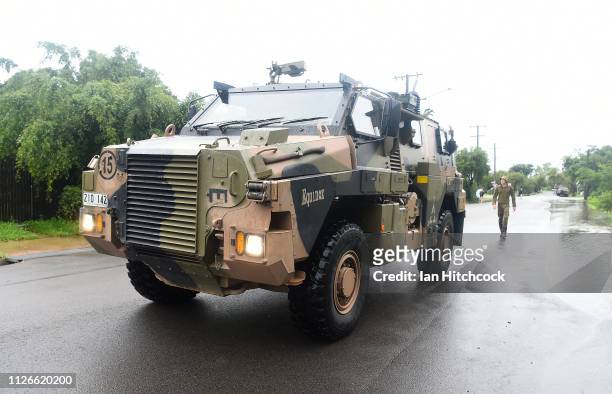 An Australian army Bushmaster vehicle is seen driving on a road in the suburb of Railway Estate on February 01, 2019 in Townsville, Australia....