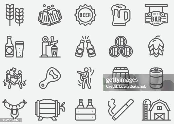 stockillustraties, clipart, cartoons en iconen met bier partijlijn pictogrammen - biervat