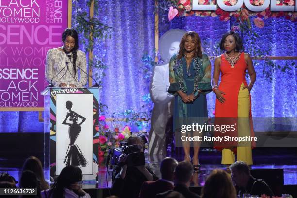 Charmaine Lewis, Sheryl Lee Ralph, and Loretta Devine speak onstage during the 2019 Essence Black Women in Hollywood Awards Luncheon at Regent...