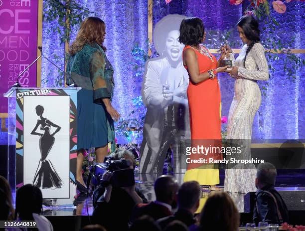 Loretta Devine, Sheryl Lee Ralph and Charmaine Lewis speak onstage during the 2019 Essence Black Women in Hollywood Awards Luncheon at Regent Beverly...