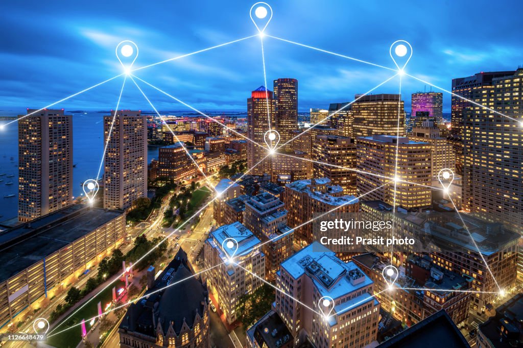 Boston Network Aerial View Of The Network Of The Office Building In Boston ...