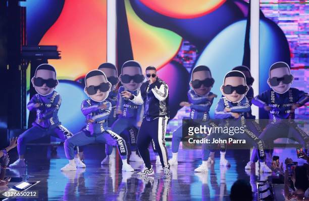 Daddy Yankee performs on stage at Univision's 31st Edition Of Premio Lo Nuestro A La Musica Latin at American Airlines Arena on February 21, 2019 in...