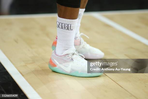 Casper Ware of United wears the Nike Kobe A.D. NXT 360 during the round 16 NBL match between the New Zealand Breakers and Melbourne United at Spark...