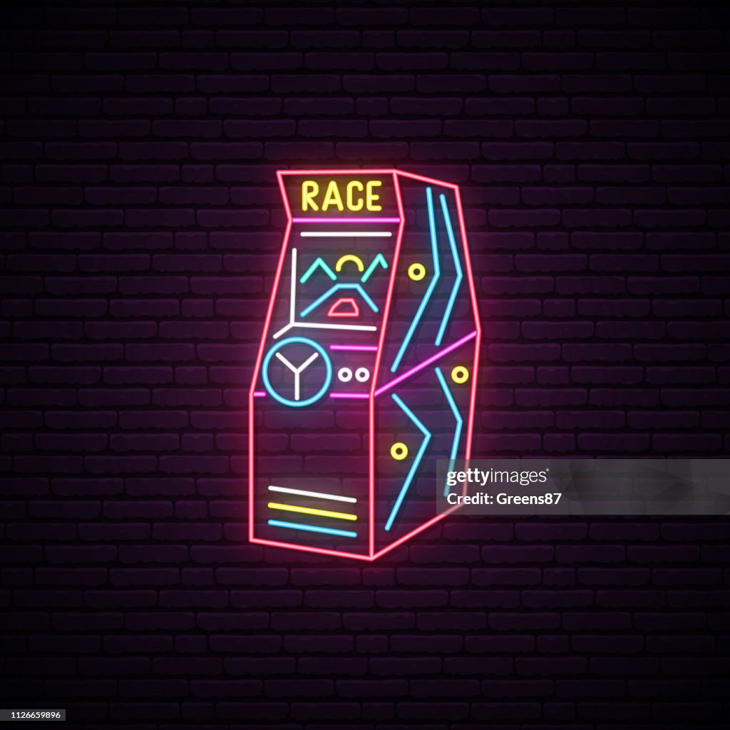 Race Arcade Game Machine Neon Sign Advertising Design Arcade Race ...