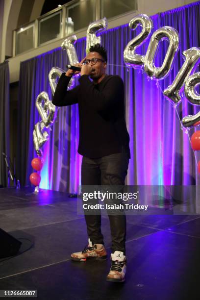 Rapper Kardinal Offishall performs during the 5th Annual Black Arts and Innovation Expo at Toronto's Arcadian Court on February 21, 2019 in Toronto,...