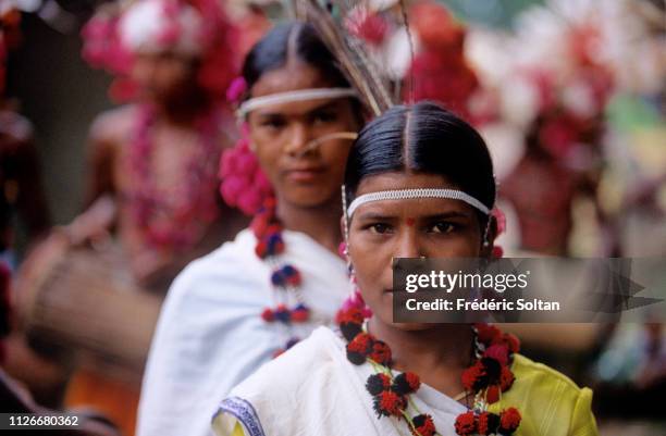 Muria Tribe in Chhattisgarh. Muria preparing a traditional dance in a village in the Bastar District. The Muria are one of the oldest original Indian...