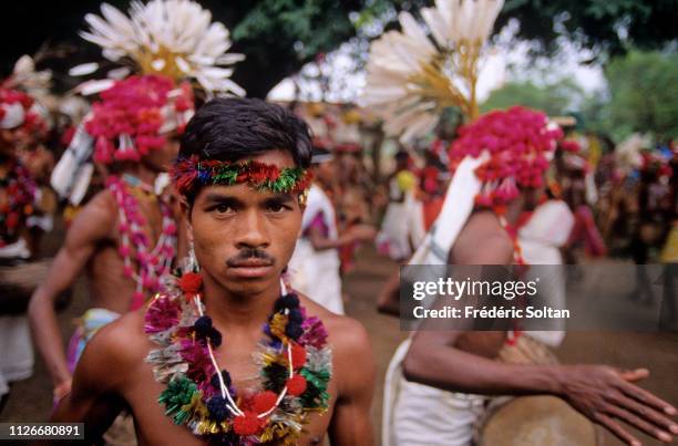 Muria Tribe in Chhattisgarh. Muria preparing a traditional dance in a village in the Bastar District. The Muria are one of the oldest original Indian...