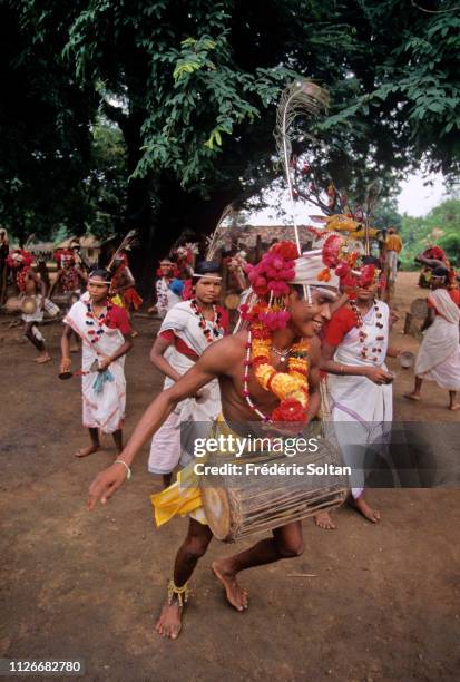 Muria Tribe in Chhattisgarh. Muria preparing a traditional dance in a village in the Bastar District. The Muria are one of the oldest original Indian...