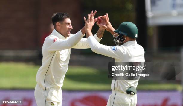 Duanne Olivier celebrate of South Africa c & b Lahiru Thirimanne of Sri Lanka during day 2 of the 2nd Castle Lager Test match between South Africa...