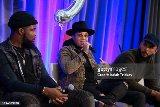Actor Femi Lawson, music executive Kiana "Rookz" Eastmond and photographer Jamal Burger attend the 5th Annual Black Arts and Innovation Expo at...