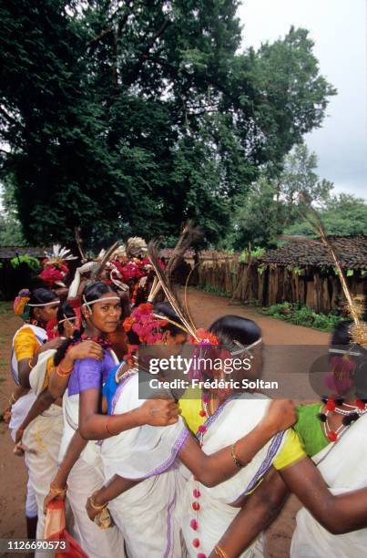 Muria Tribe in Chhattisgarh. Muria preparing a traditional dance in a village in the Bastar District. The Muria are one of the oldest original Indian...