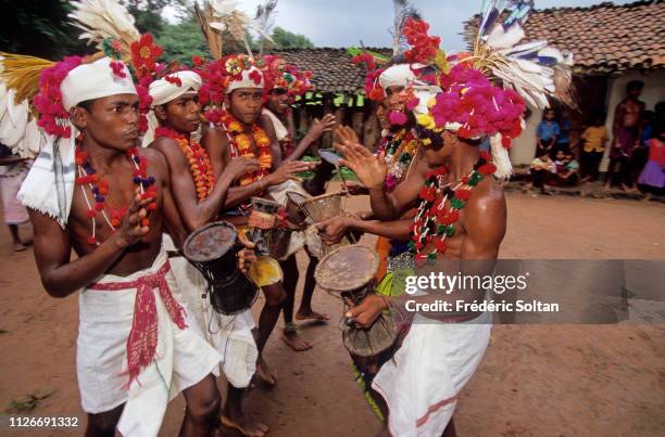 Muria Tribe in Chhattisgarh. Muria preparing a traditional dance in a village in the Bastar District. The Muria are one of the oldest original Indian...