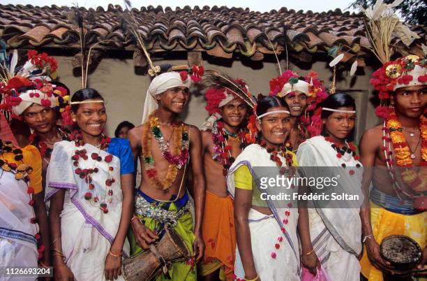 Muria Tribe in Chhattisgarh. Muria preparing a traditional dance in a village in the Bastar District. The Muria are one of the oldest original Indian...