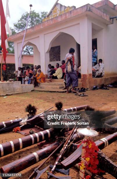 Muria Tribe Festival with the shamans in a trance in Chhattisgarh. The Muria are one of the oldest original Indian tribes, speaking a Dravidian...