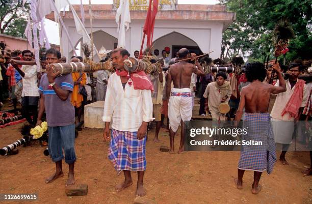 Muria Tribe Festival with the shamans in a trance in Chhattisgarh. The Muria are one of the oldest original Indian tribes, speaking a Dravidian...