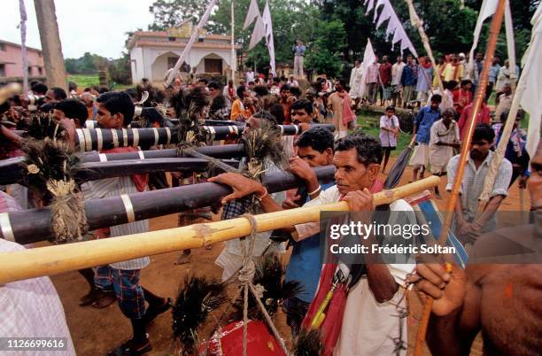 Muria Tribe Festival with the shamans in a trance in Chhattisgarh. The Muria are one of the oldest original Indian tribes, speaking a Dravidian...