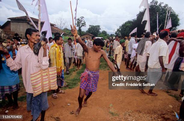 Muria Tribe Festival with the shamans in a trance in Chhattisgarh. The Muria are one of the oldest original Indian tribes, speaking a Dravidian...