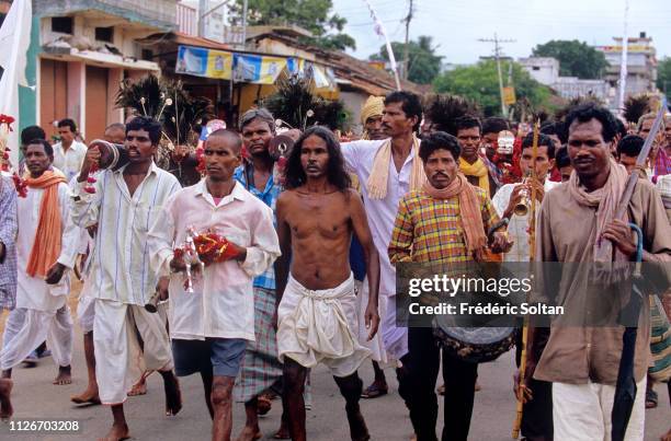 Muria Tribe Festival with the shamans in a trance in Chhattisgarh. The Muria are one of the oldest original Indian tribes, speaking a Dravidian...