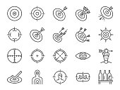 Target line icon set. Included icons as aim, goal, crosshair,  shoot, shooting and more.