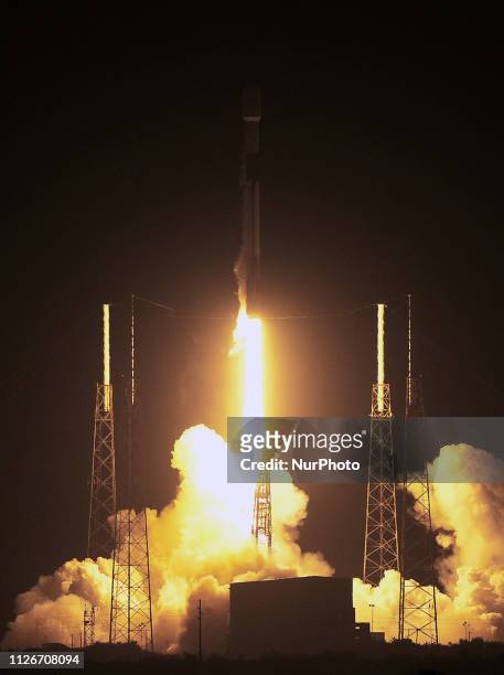 February 21, 2019 - Cape Canaveral, Florida, United States - A SpaceX Falcon 9 rocket launches on February 21, 2019 from pad 40 at Cape Canaveral Air...