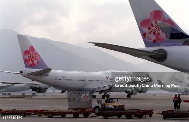 Aeroplanes of China Airlines parked at the Hong Kong International Airport in Chek Lap Kok. 26 January 2003