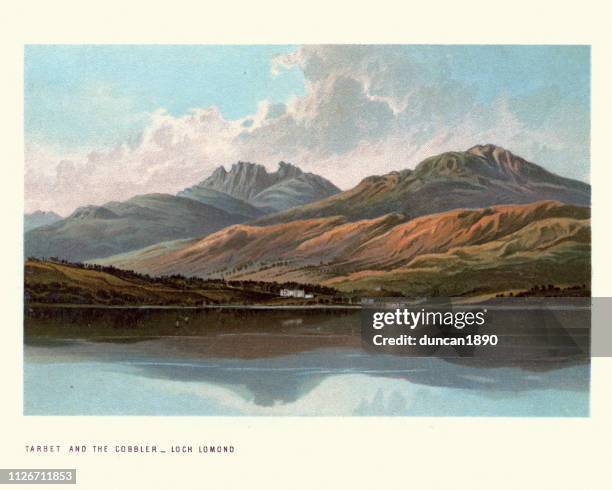 scottish landscape, tarbet and the cobbler, loch lomond, 19th century - archival stock illustrations