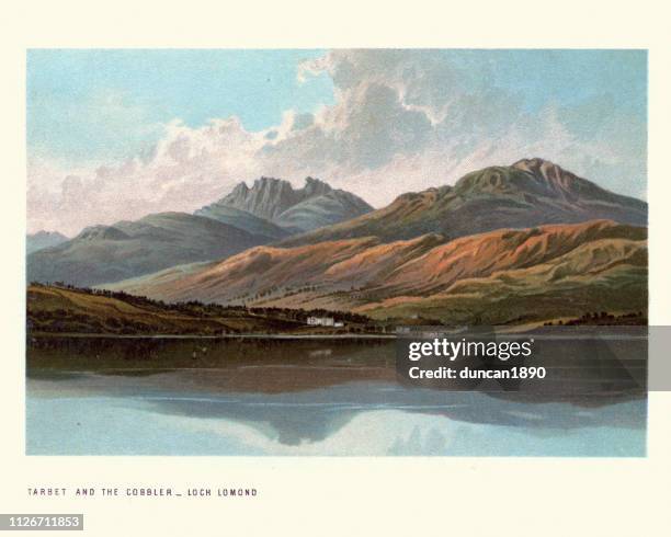 scottish landscape, tarbet and the cobbler, loch lomond, 19th century - scottish culture stock illustrations