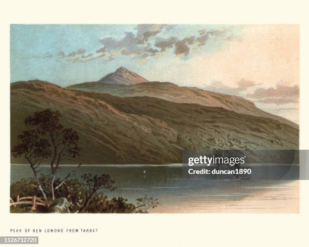 scottish landscape, ben lomond from tarbet, 19th century - loch lomond national park stock illustrations