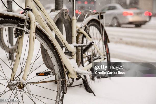 bicycle covered by snow - toronto subway stock pictures, royalty-free photos & images