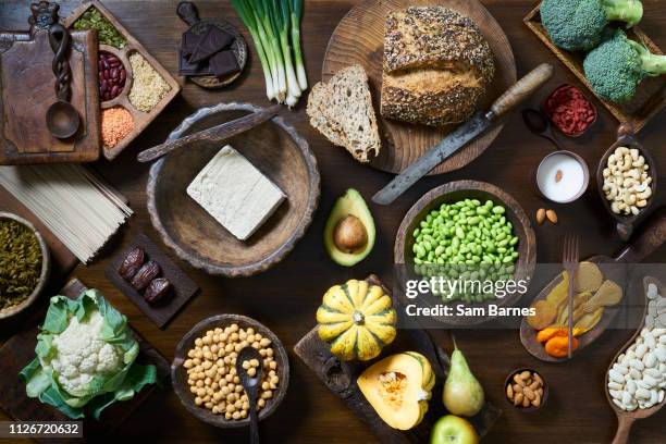 vegan food selection - vegetarian food stock pictures, royalty-free photos & images