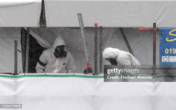 Building work takes place on the roof of Sergei Skripal's home on February 01, 2019 in Salisbury, England. Former Russian Spy Sergei Skripal and his...