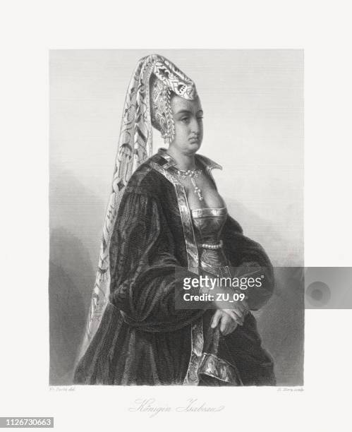 isabeau of bavaria (c.1370-1435), queen of france, steel engraving, 1859 - isabeau of bavaria stock illustrations