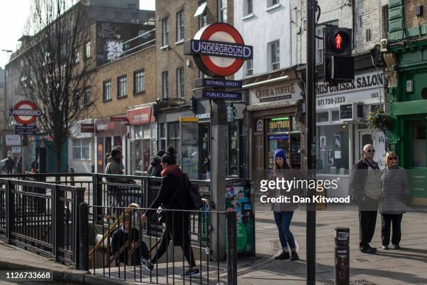 Members of the public outside Bethnal Green underground station on February 22, 2019 in London, England. Bethnall Green in East London was the former...